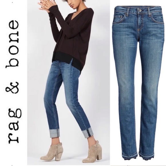 rag & bone Denim - Rag & Bone Dre Amelie Blue Released Hem Slim Y2K Low Rise Boyfriend Jeans 27